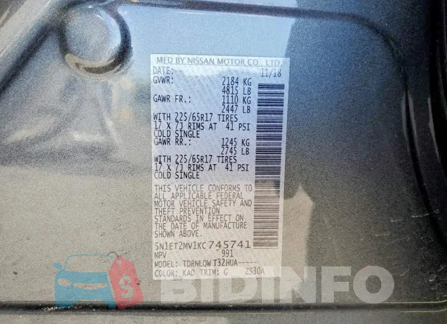 5N1ET2MV1KC745741 Photo# 13