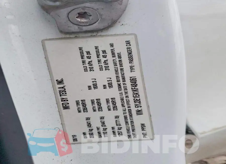 5YJ3E1EA1KF484061 Photo# 12