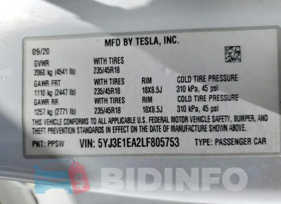 5YJ3E1EA2LF805753 Photo# 12