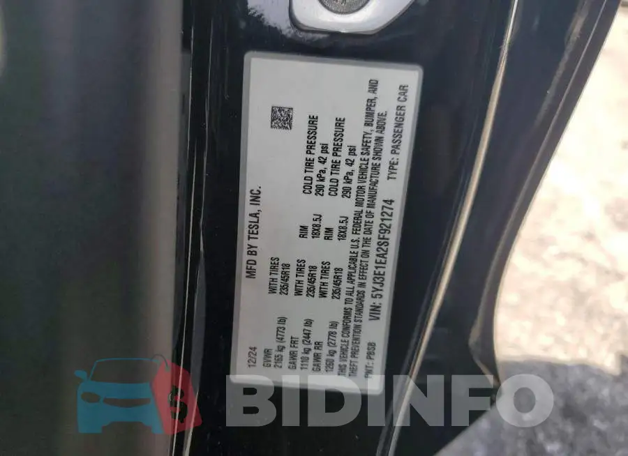 5YJ3E1EA2SF921274 Photo# 12