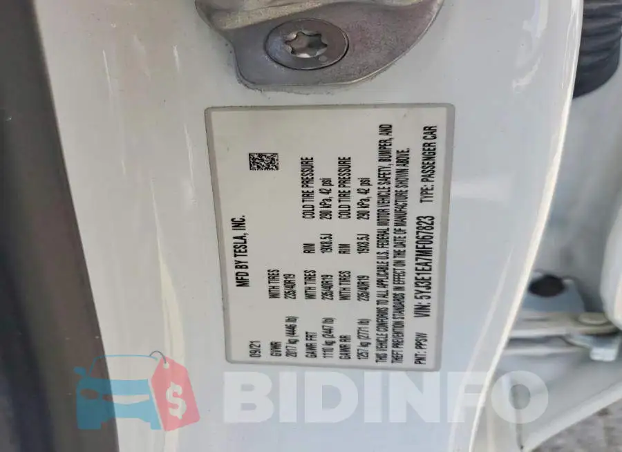5YJ3E1EA7MF067823 Photo# 12