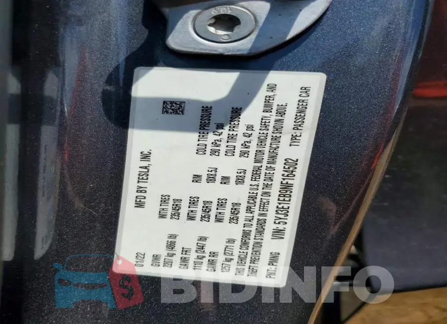 5YJ3E1EB9NF164502 Photo# 12