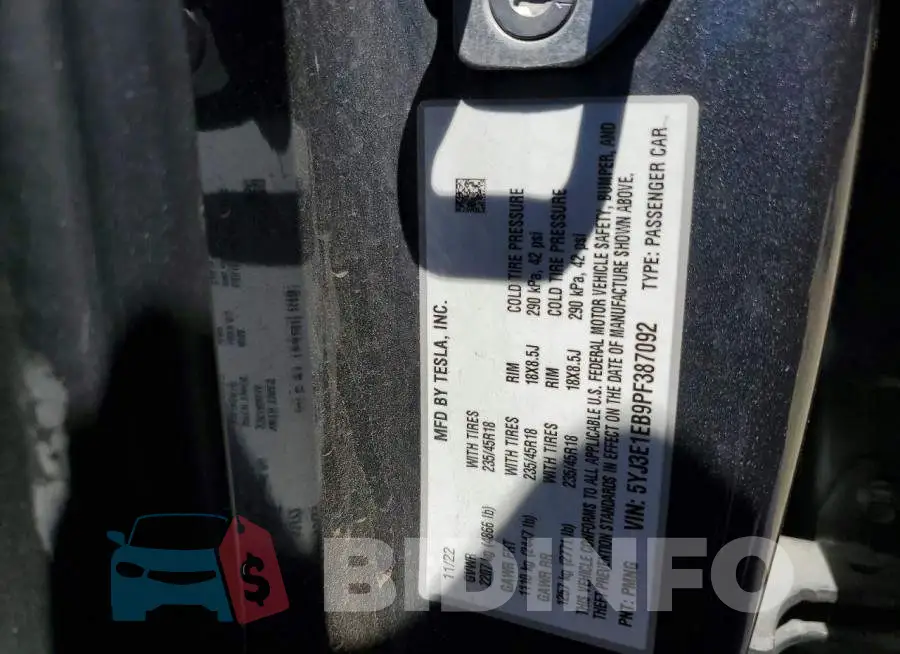 5YJ3E1EB9PF387092 Photo# 13