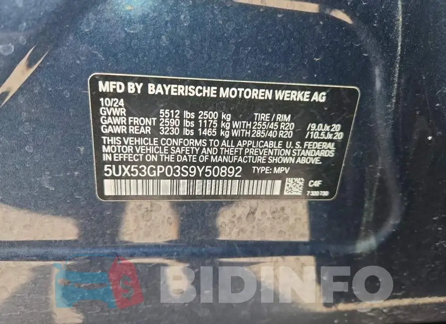 5UX53GP03S9Y50892 Photo# 13