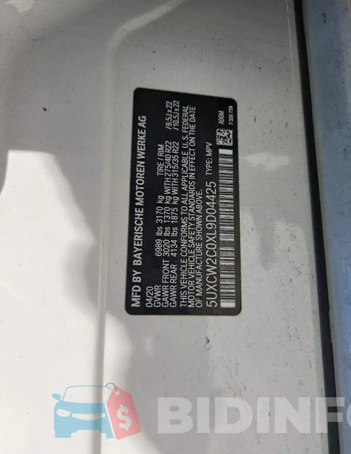 5UXCW2C0XL9D04425 Photo# 14