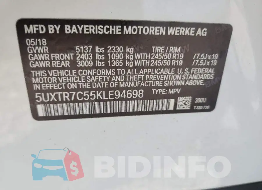 5UXTR7C55KLE94698 Photo# 14