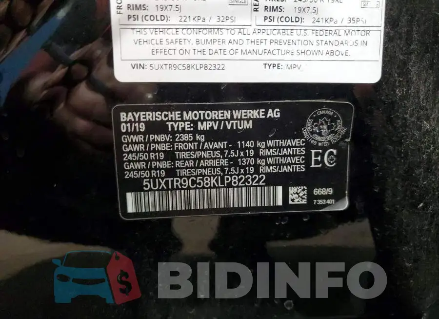 5UXTR9C58KLP82322 Photo# 13