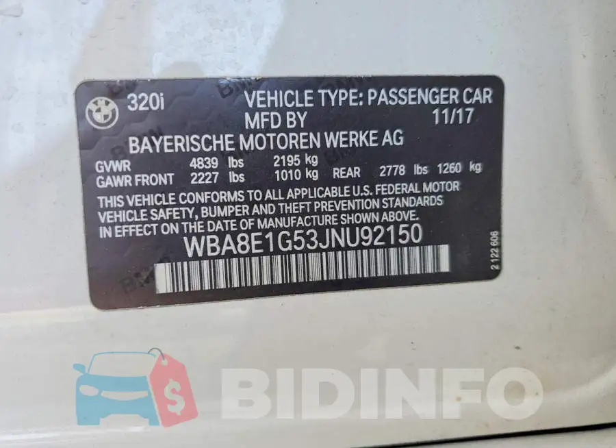 WBA8E1G53JNU92150 Photo# 12