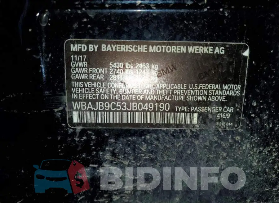 WBAJB9C53JB049190 Photo# 13