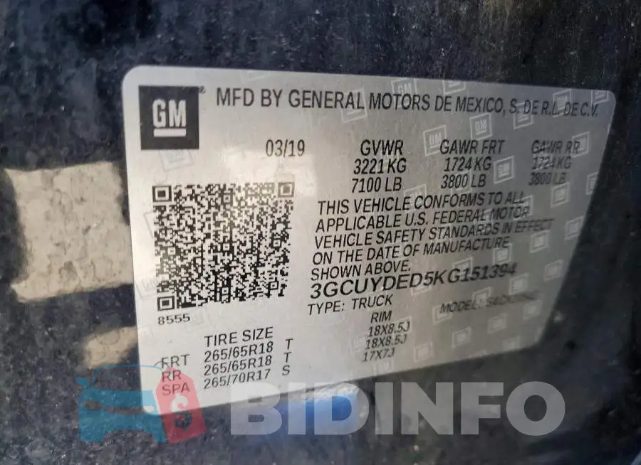 3GCUYDED5KG151394 Photo# 12