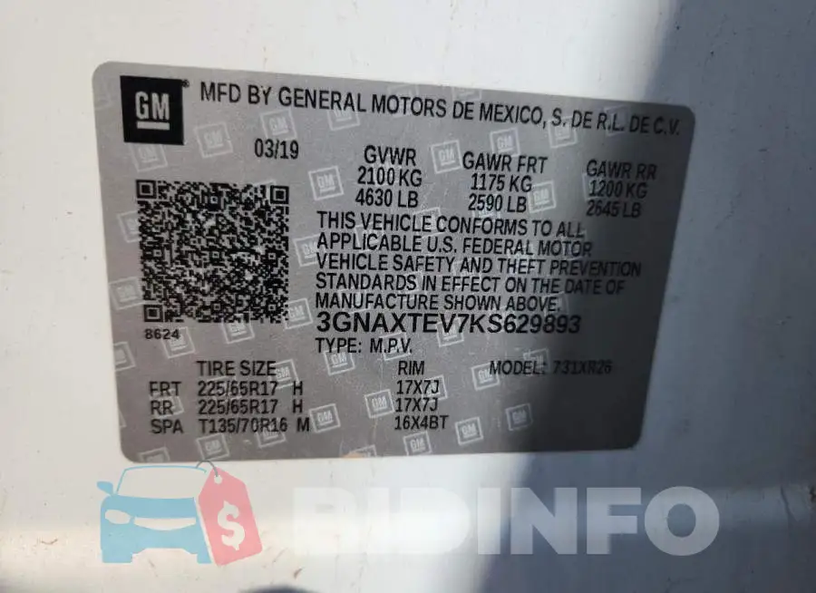 3GNAXTEV7KS629893 Photo# 14