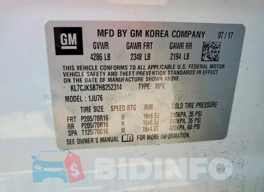 KL7CJKSB7HB252314 Photo# 14