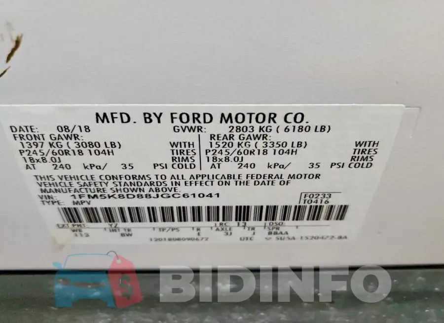1FM5K8D88JGC61041 Photo# 14