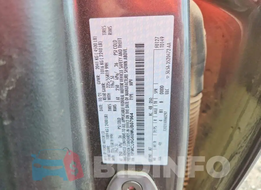 1FMCU9G60MUB07964 Photo# 14