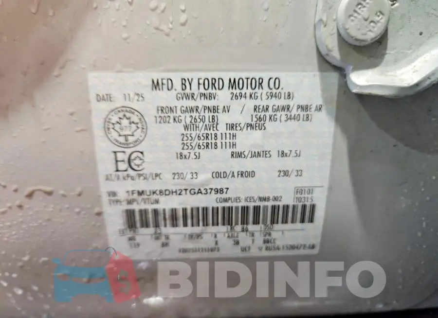1FMUK8DH2TGA37987 Photo# 13