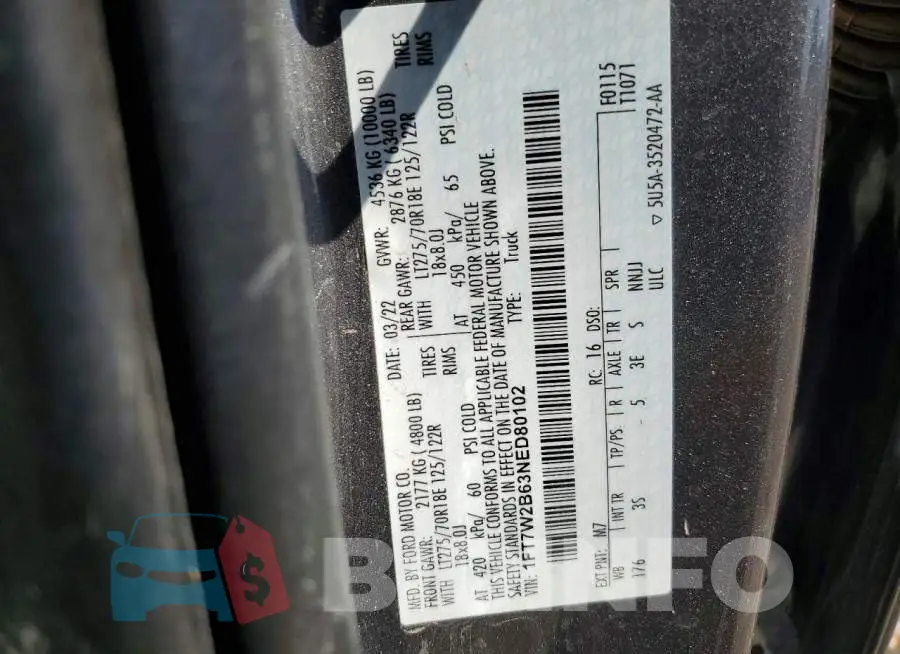 1FT7W2B63NED80102 Photo# 12