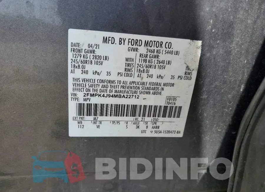 2FMPK4J94MBA22712 Photo# 13
