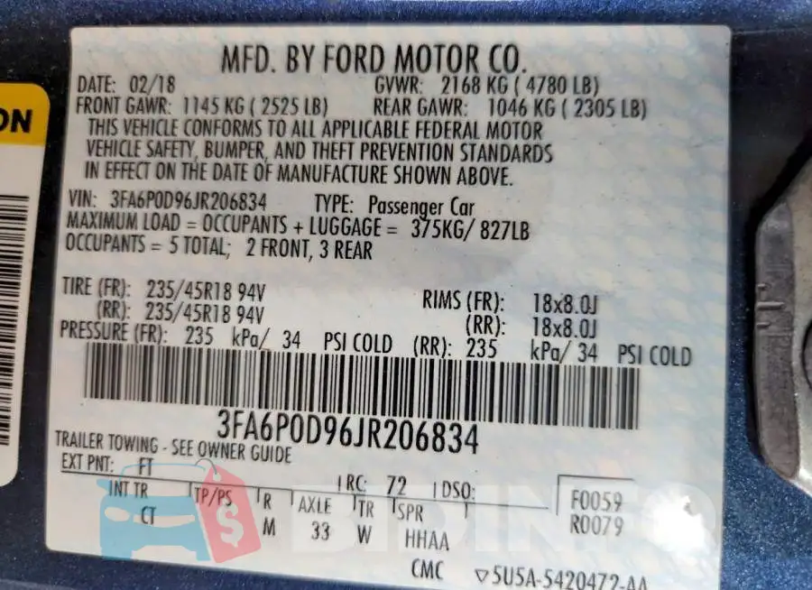 3FA6P0D96JR206834 Photo# 12