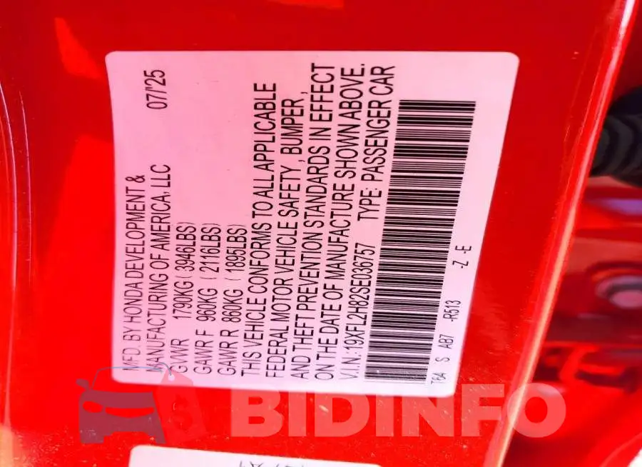 19XFL2H82SE036757 Photo# 12