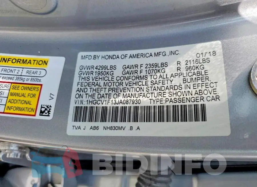 1HGCV1F13JA087930 Photo# 12