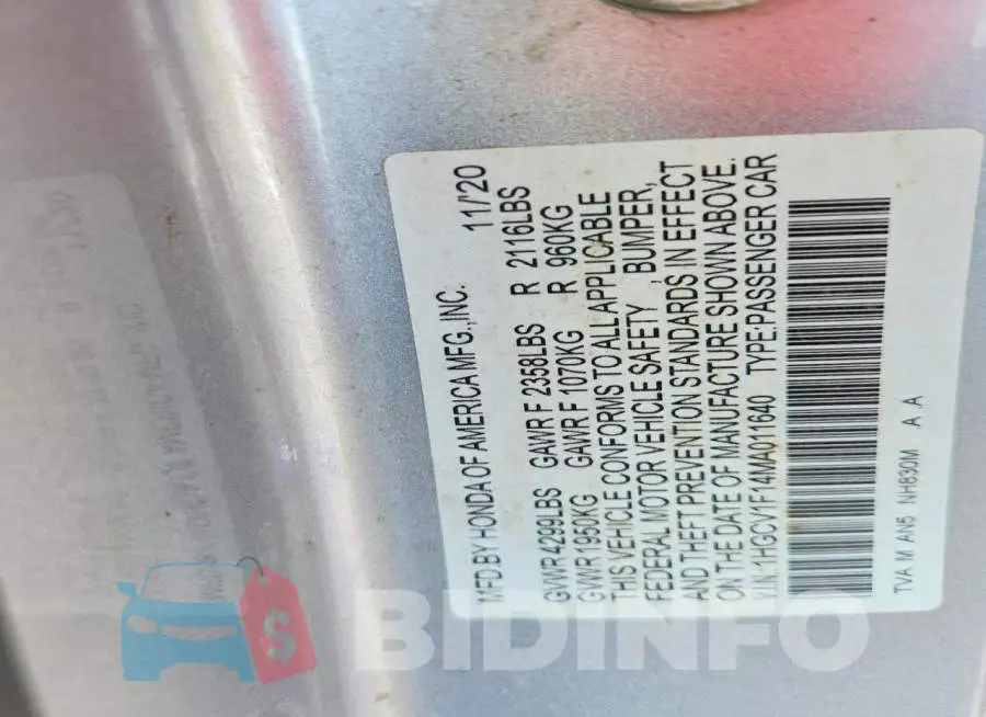 1HGCV1F14MA011640 Photo# 12