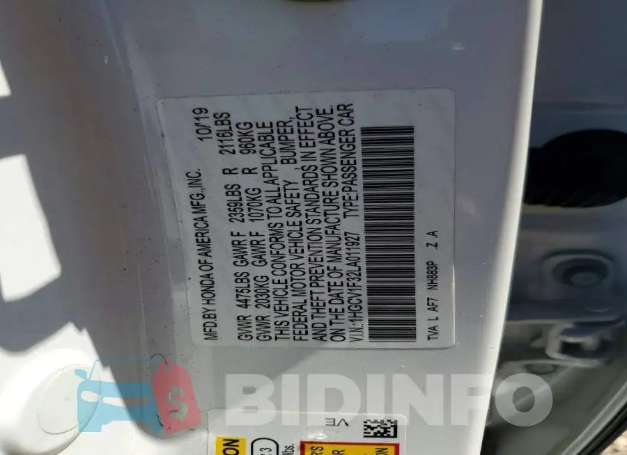 1HGCV1F32LA011927 Photo# 12