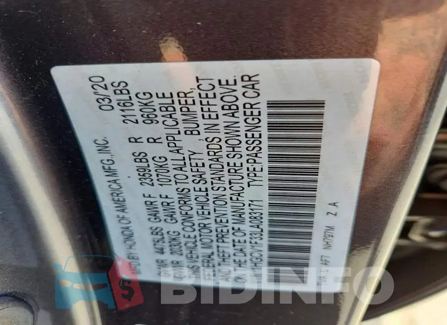 1HGCV1F33LA083171 Photo# 12