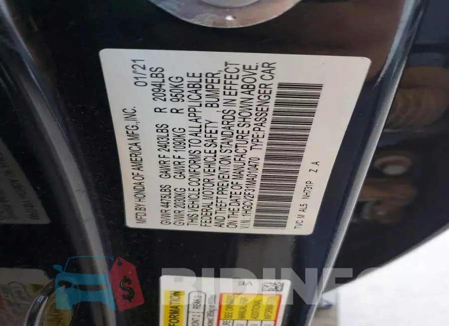 1HGCV2F31MA010470 Photo# 13