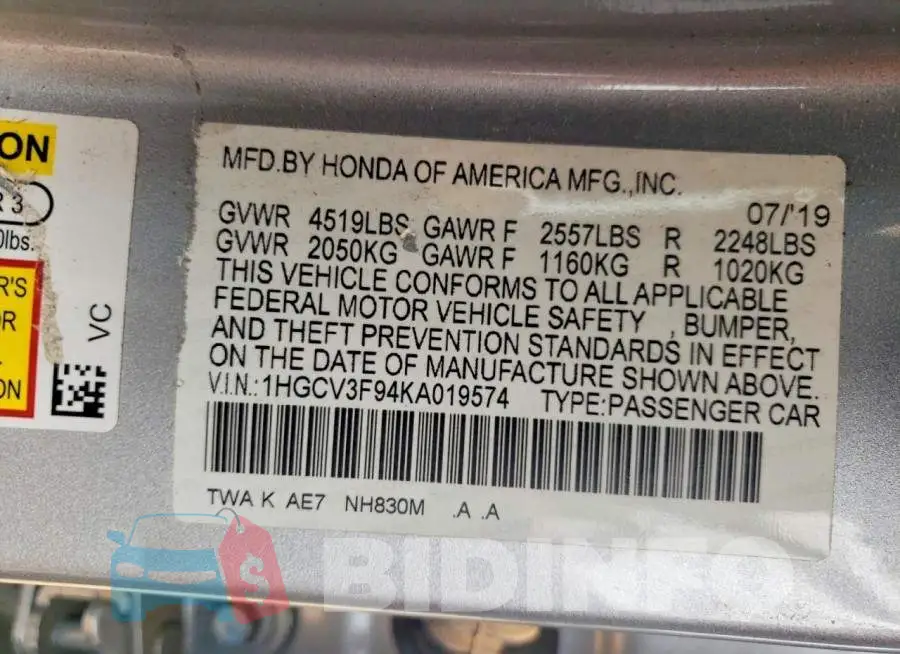 1HGCV3F94KA019574 Photo# 12