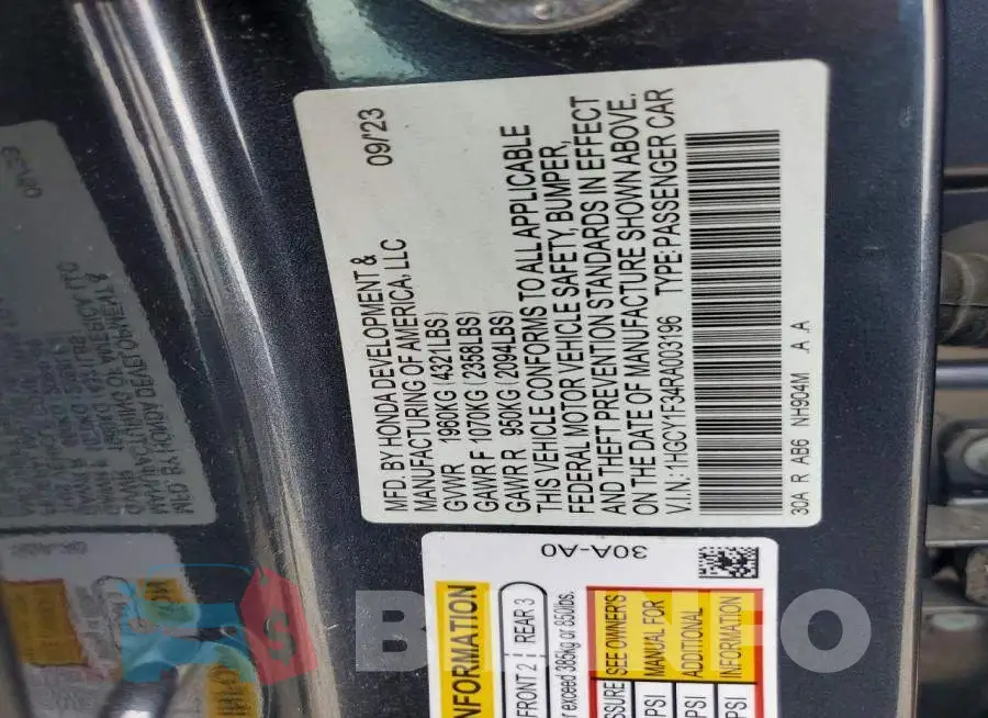 1HGCY1F34RA003196 Photo# 13