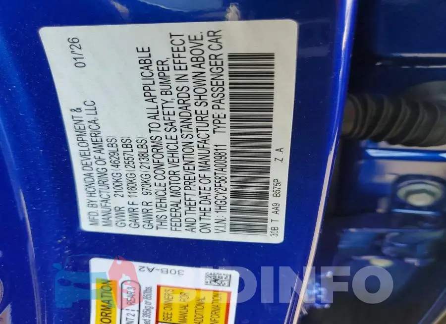 1HGCY2F58TA009811 Photo# 12