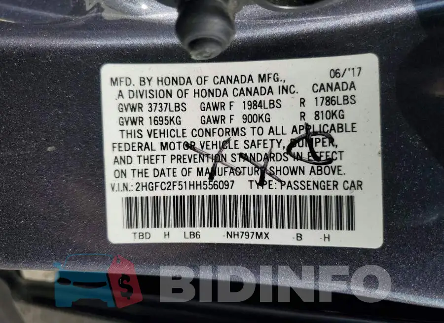 2HGFC2F51HH556097 Photo# 13