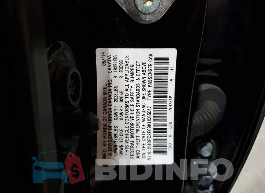 2HGFC2F69KH565047 Photo# 13