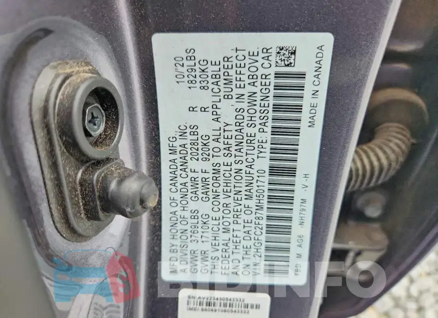 2HGFC2F87MH501710 Photo# 12