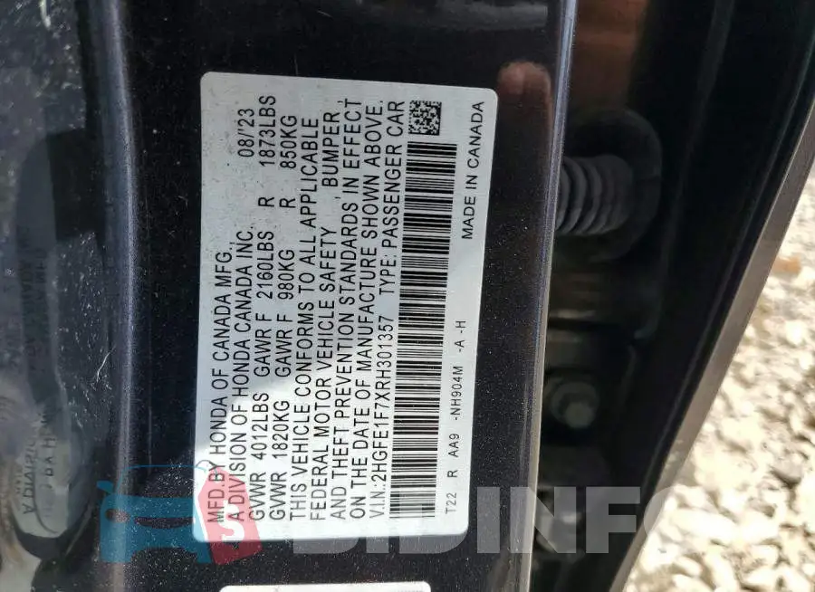 2HGFE1F7XRH301357 Photo# 12