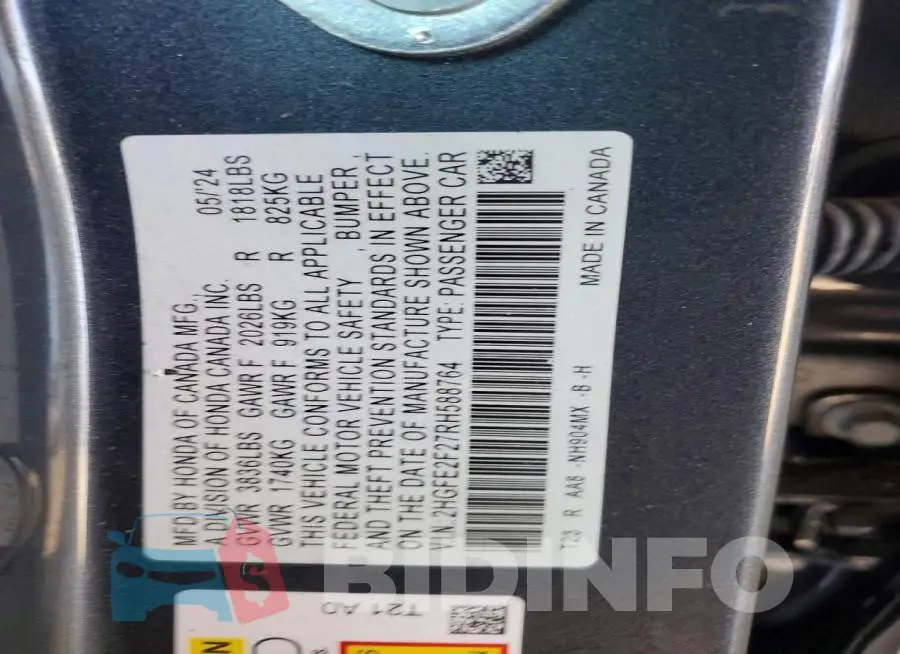 2HGFE2F27RH588764 Photo# 12