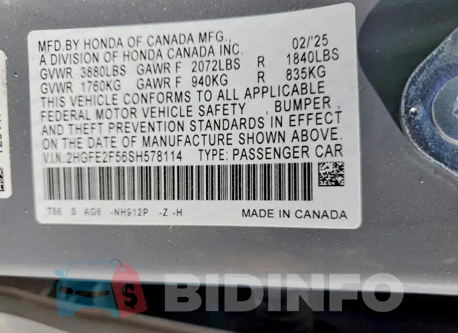 2HGFE2F56SH578114 Photo# 12
