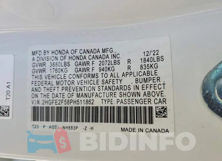 2HGFE2F58PH511862 Photo# 12