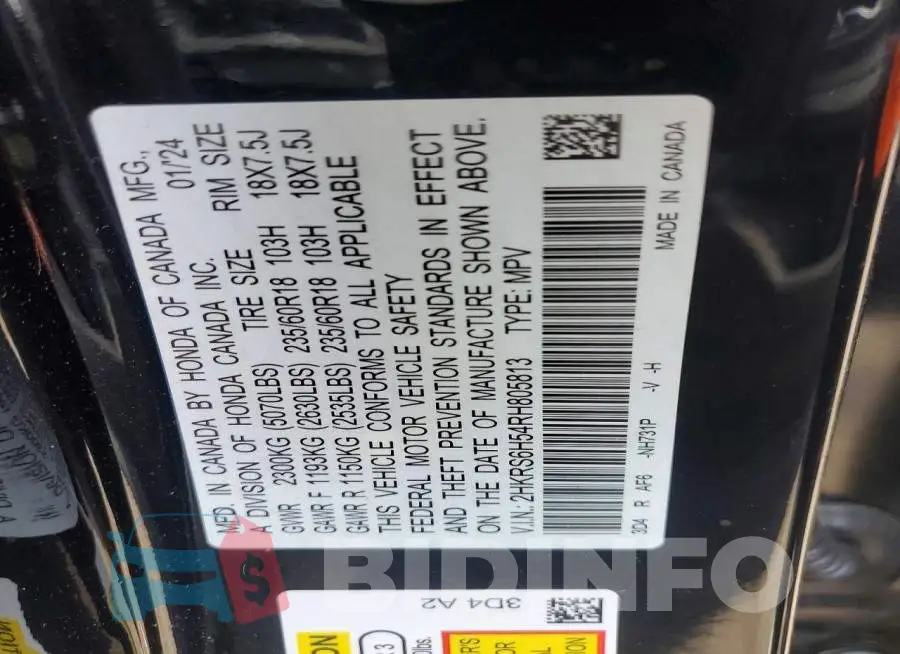 2HKRS6H54RH805813 Photo# 12