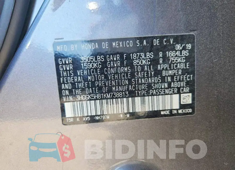 3HGGK5H81KM738813 Photo# 13