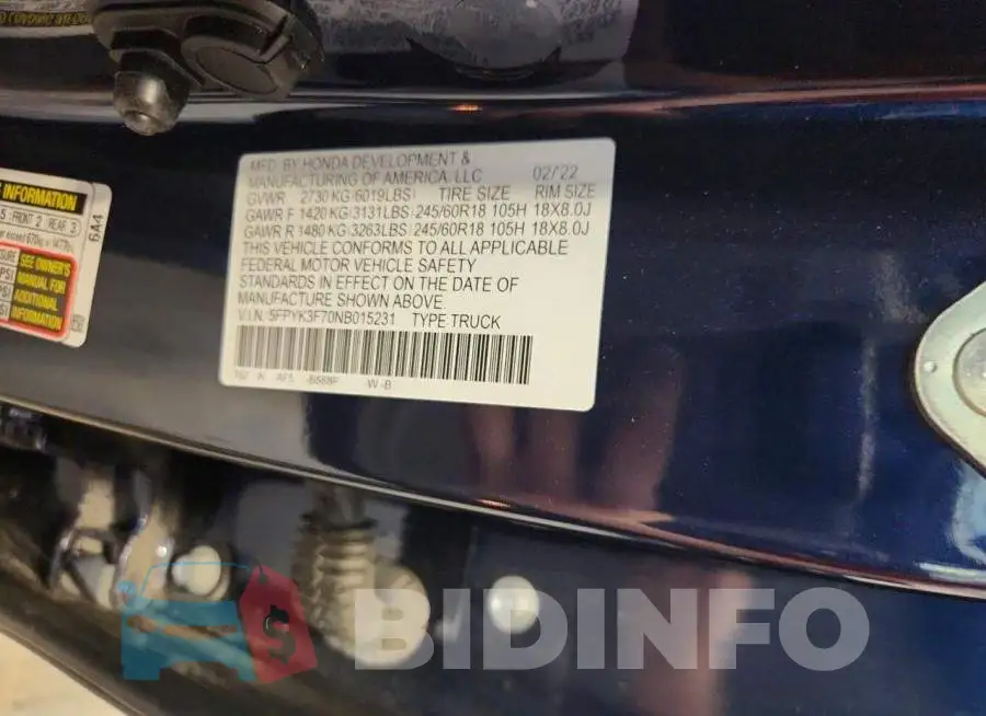 5FPYK3F70NB015231 Photo# 13