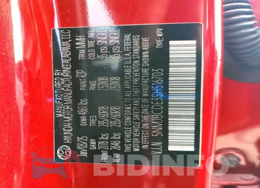 5NMJBCDE3SH516703 Photo# 13