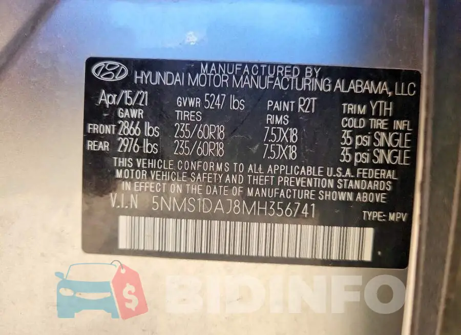 5NMS1DAJ8MH356741 Photo# 12