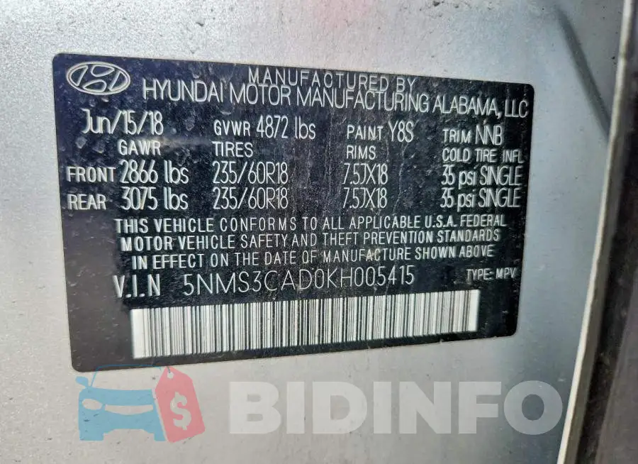 5NMS3CAD0KH005415 Photo# 14