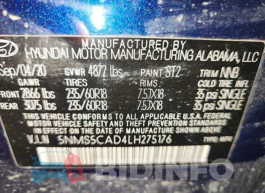 5NMS5CAD4LH275176 Photo# 13