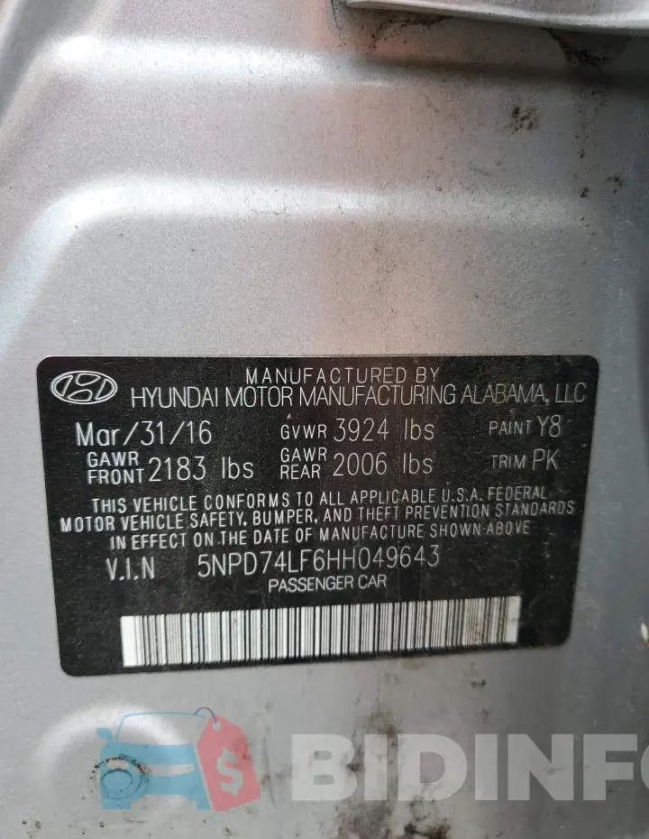 5NPD74LF6HH049643 Photo# 12