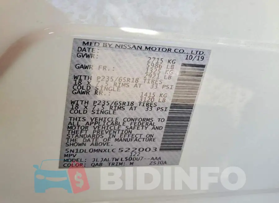 5N1DL0MNXLC522003 Photo# 13