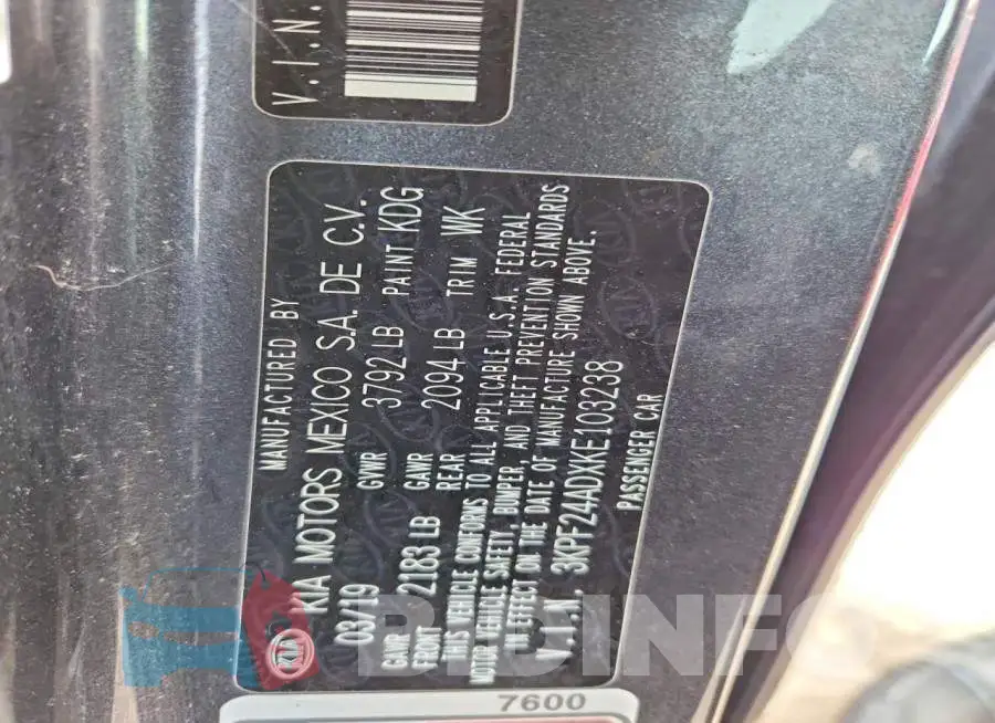 3KPF24ADXKE103238 Photo# 13