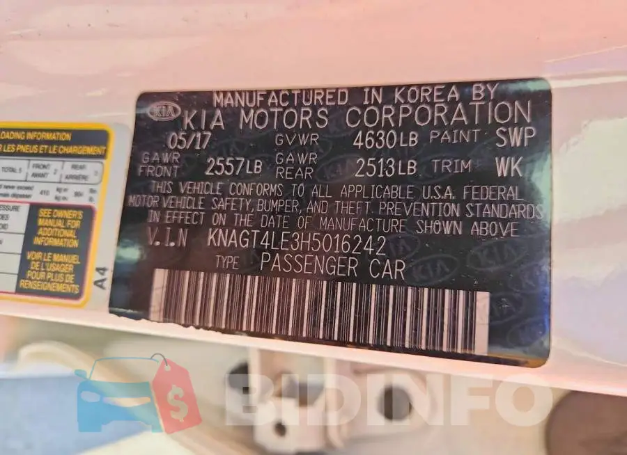 KNAGT4LE3H5016242 Photo# 12