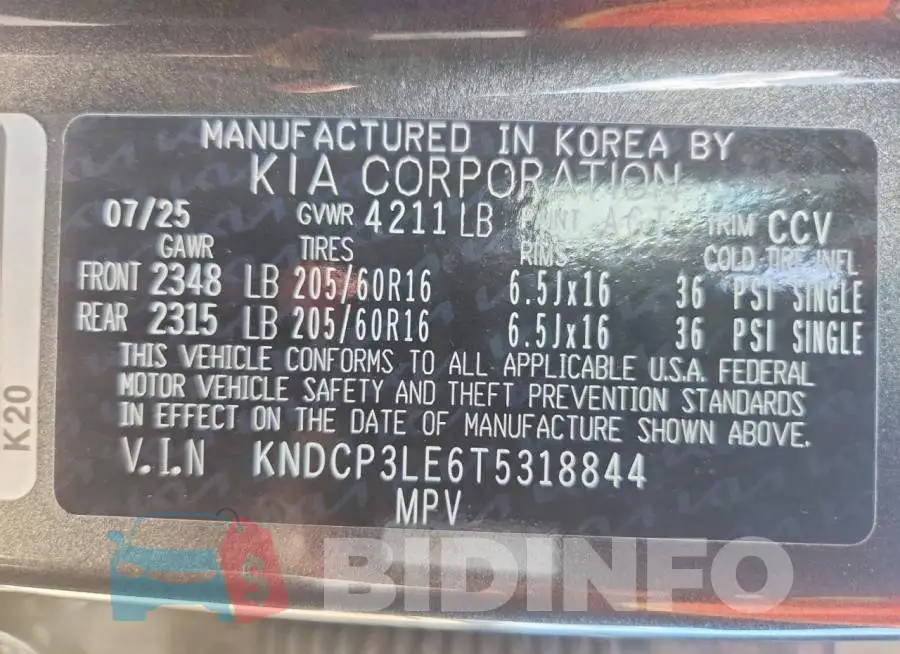 KNDCP3LE6T5318844 Photo# 12